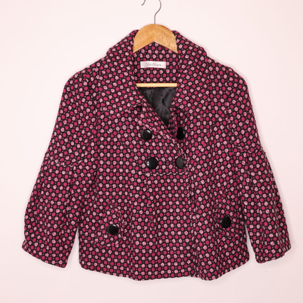 Max Mara Textured Wool Cropped Jacket Pink Black Size 38