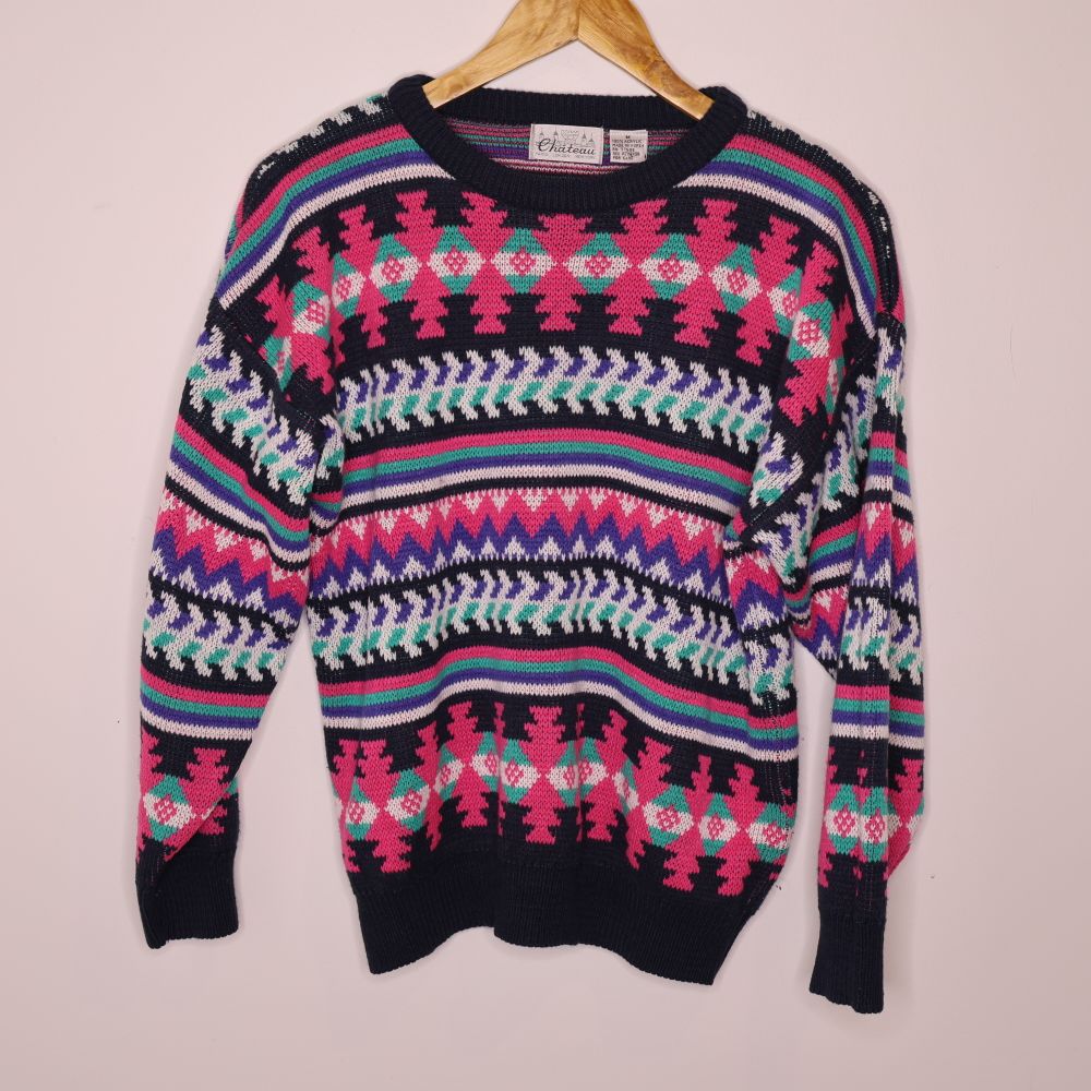 Vintage Chateau Fair Isle Knit Sweater Multicolour Size M
