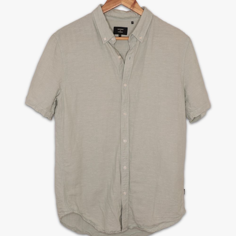 Superdry Studios Linen Blend Shirt Mint Green Size M