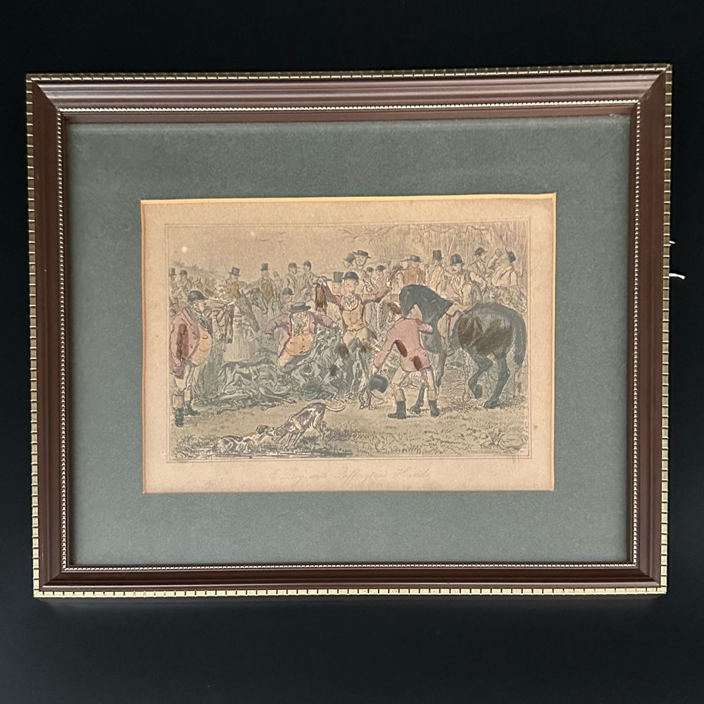 Antique "A Day with Puffingtons Hounds" Original Framed Print Over 100 yrs old