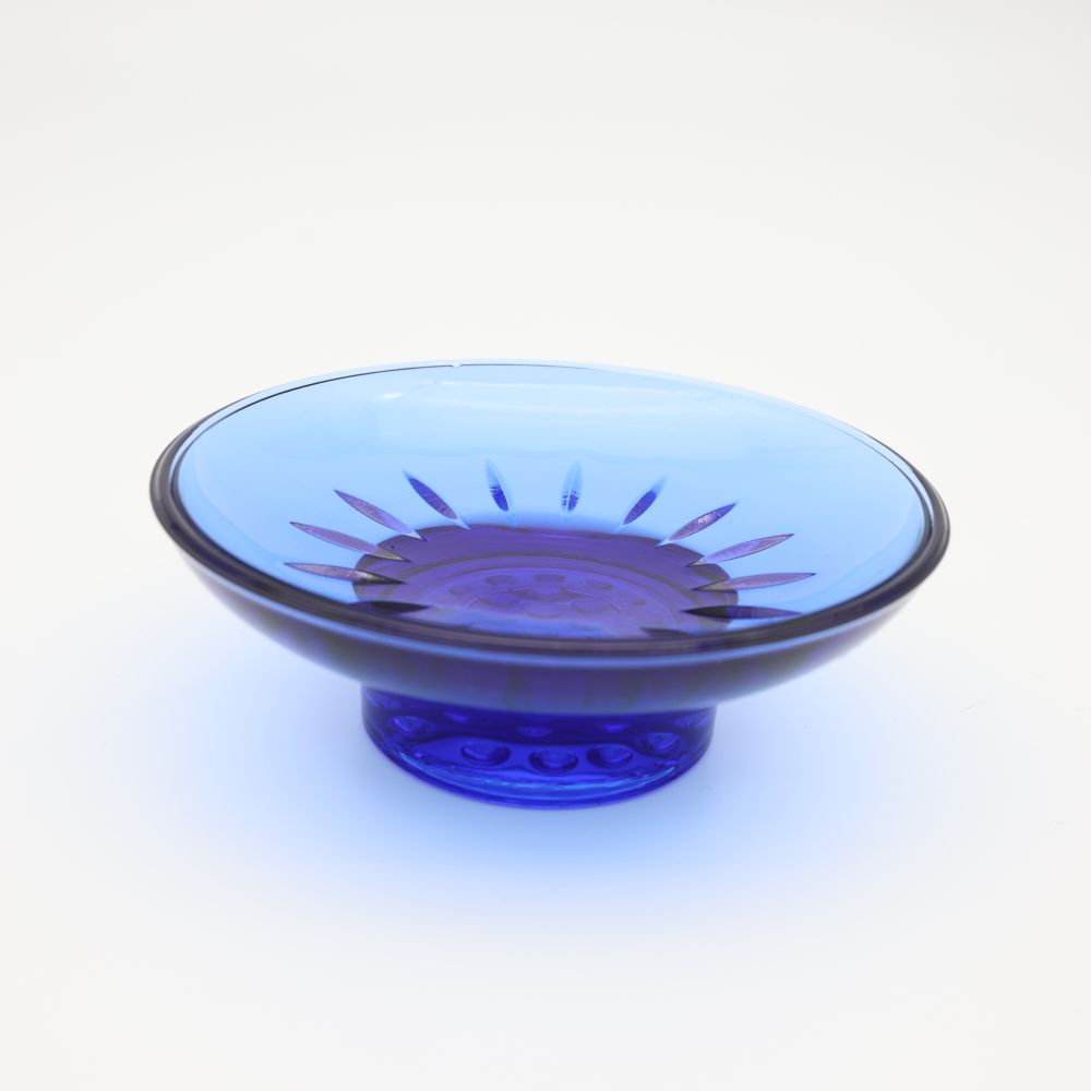 Vintage Blue Cobalt Glass Dish / Pillar Candle Holder