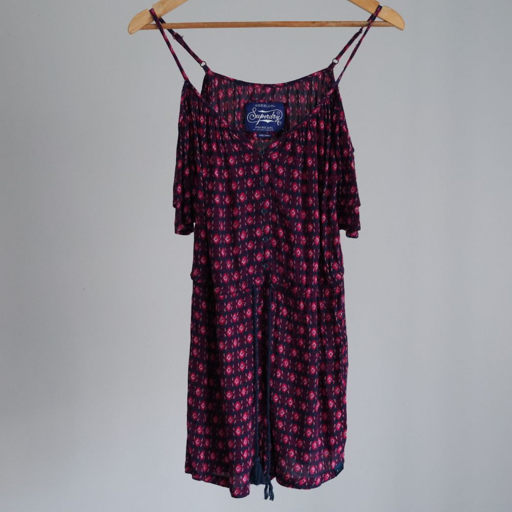 Superdry Prairie Girl Playsuit Pink Blue Size S