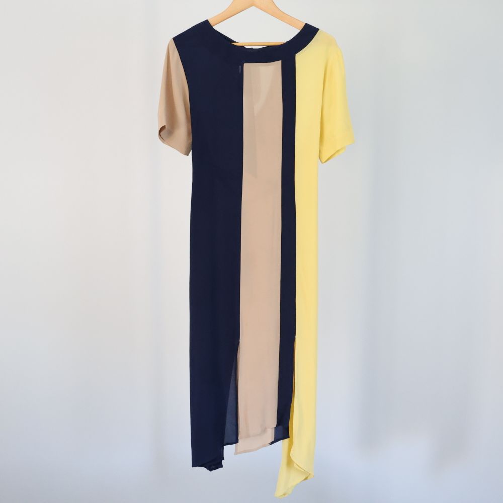 100% Silk Kate Sylvester Silk Dress Blue and Yellow Size M
