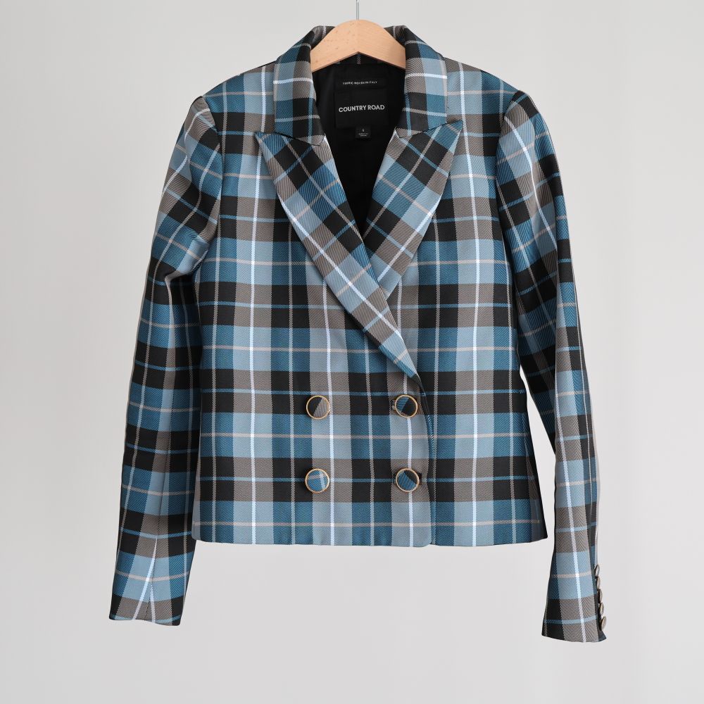Country Road Jacket Blue Check Size 6