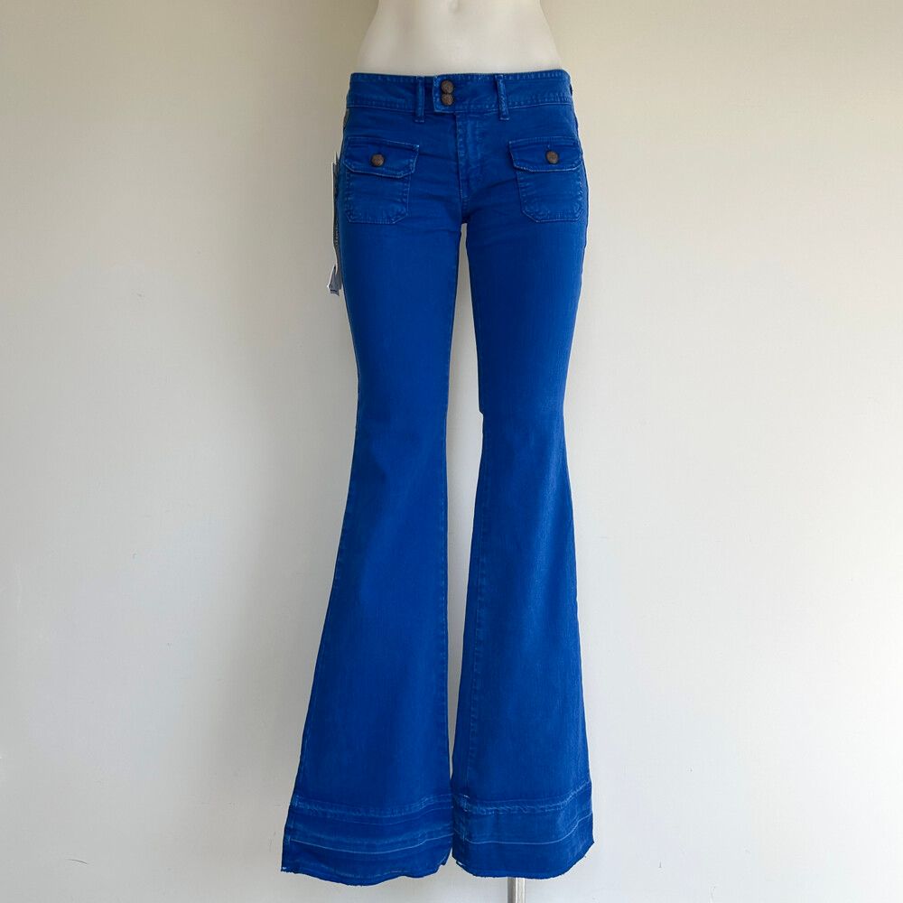 Y2K Vintage Lois Jeans Very Low Rise Flare Blue Jeans, Deadstock w Tags