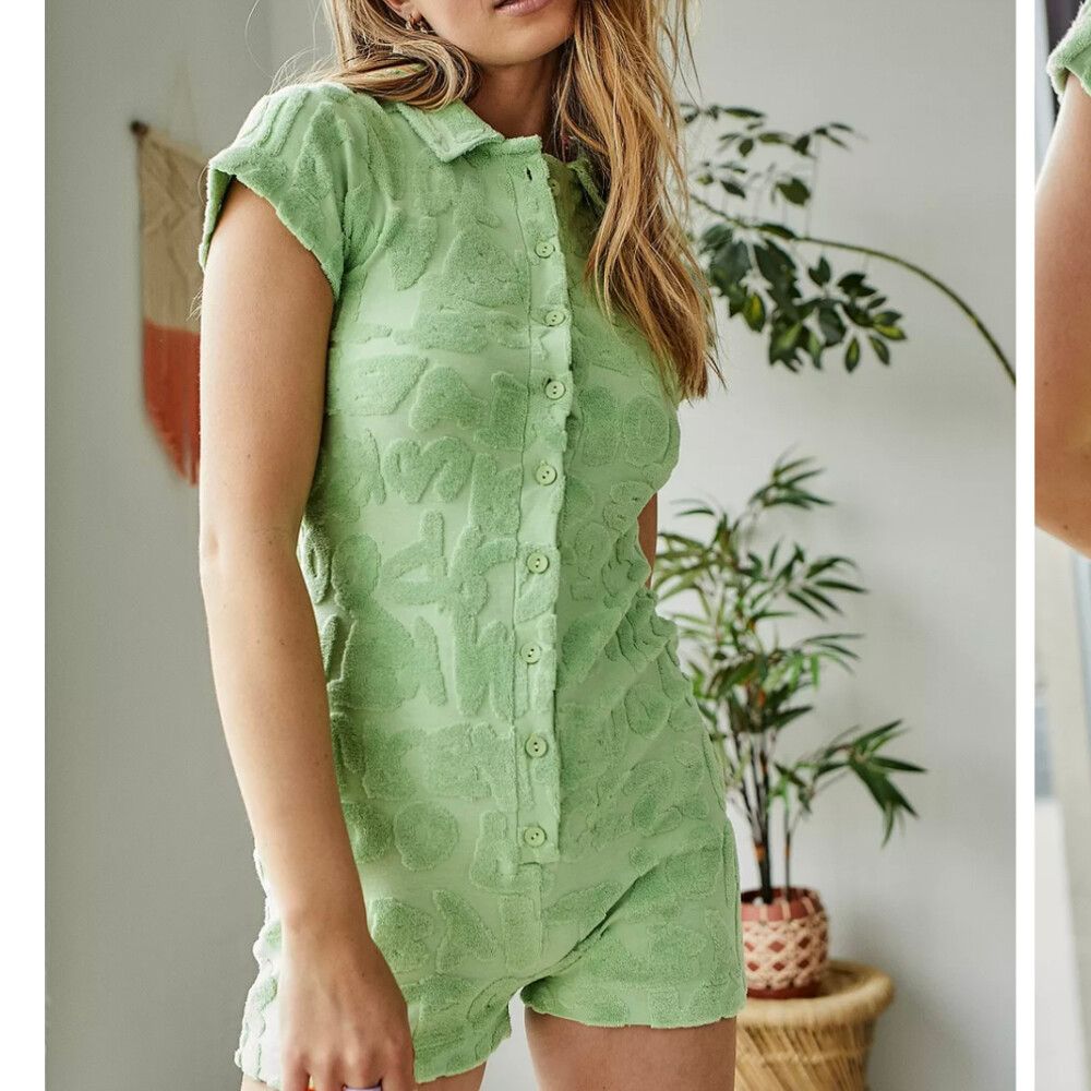 Jaded London Green Terry Towelling Embossed Logo Playsuit