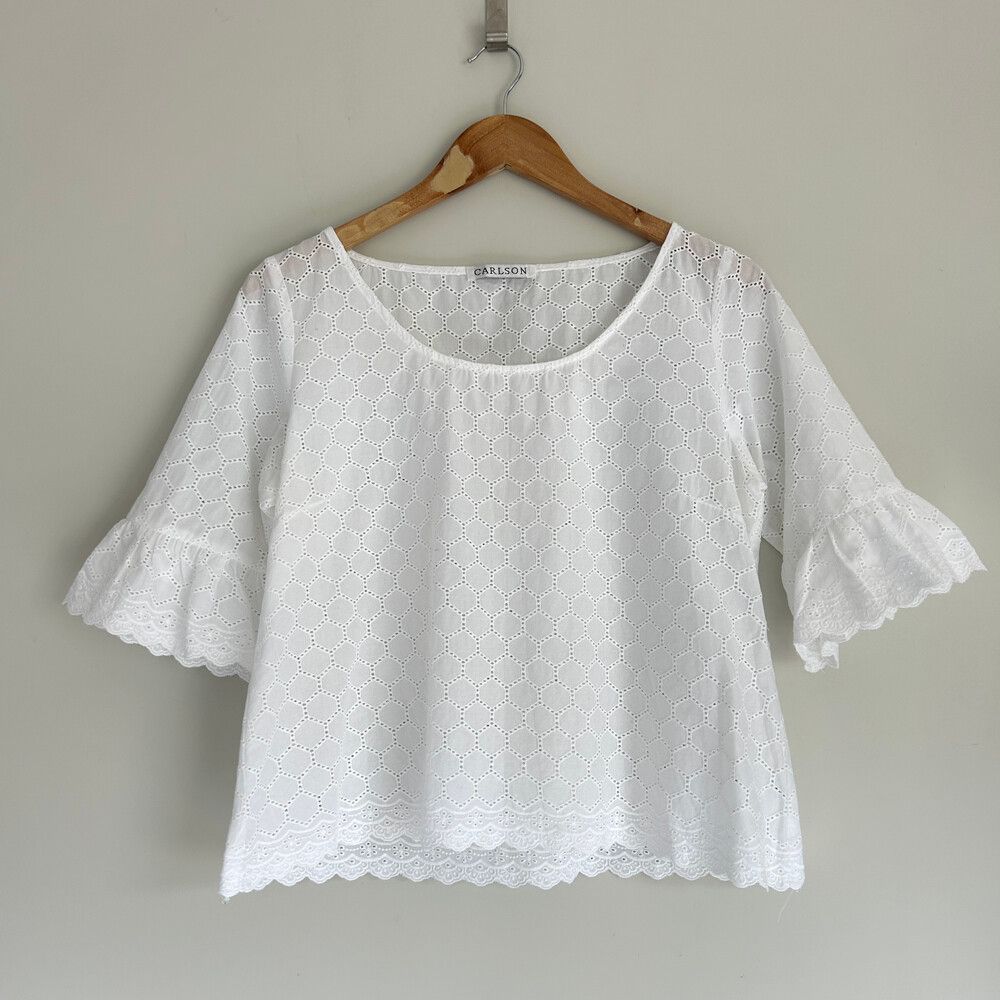 Carlson Broderie Anglaise Cotton Blouse, Made in NZ