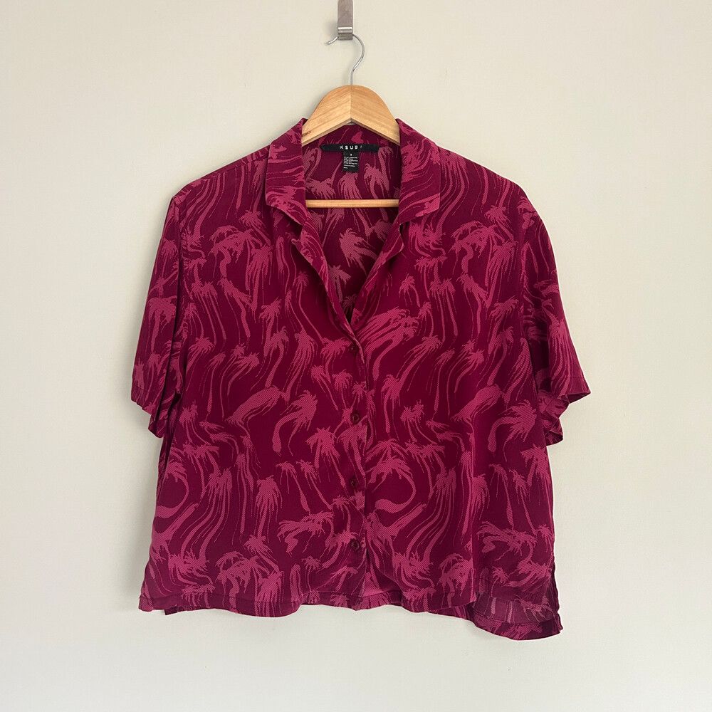 Ksubi Warped Palm Tree Print Boxy Silk Shirt