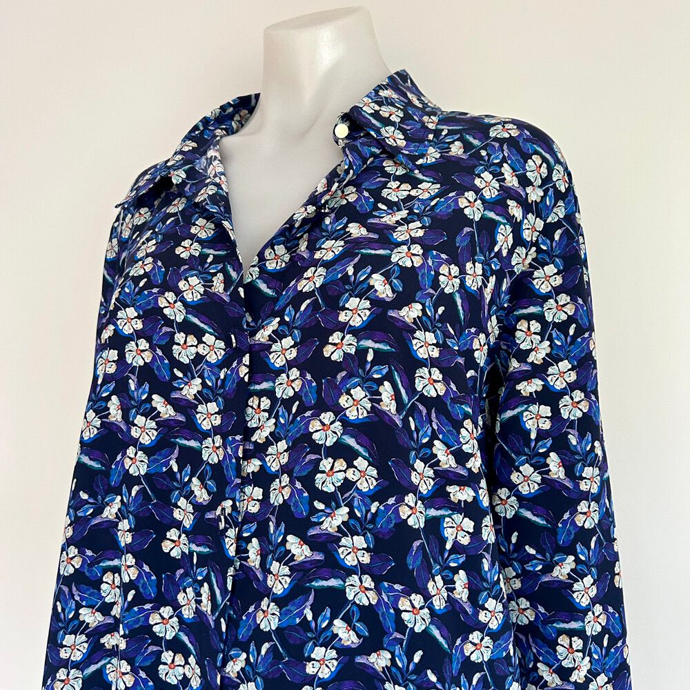 Helen Cherry Painted Floral Silk Shirt, Made in NZ