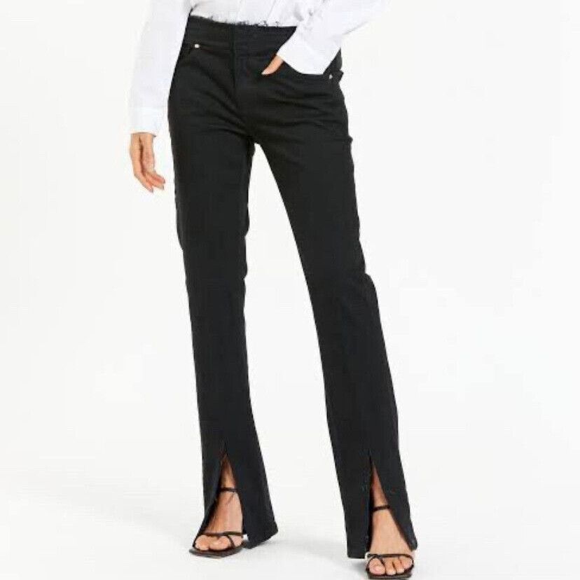 Frame Denim Black Mid-Rise Jeans w/ Fraying Waistband
