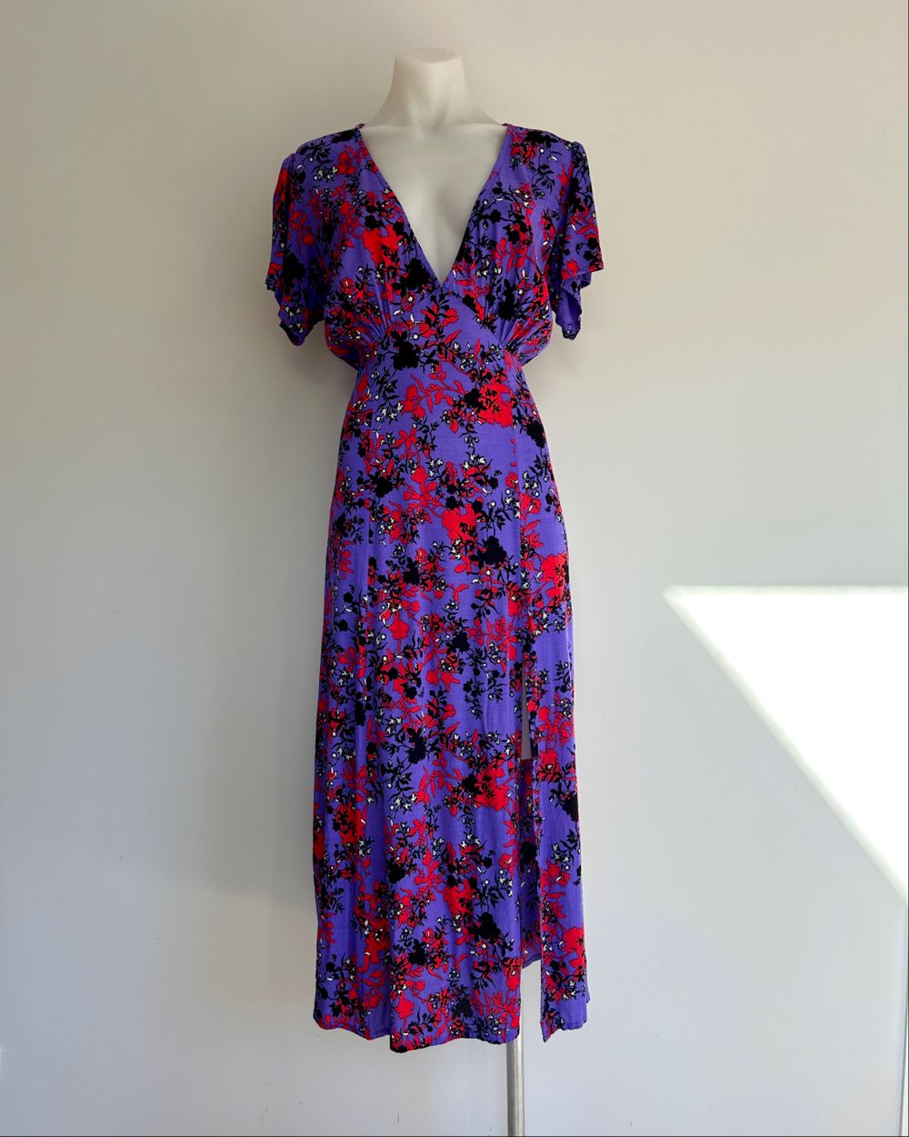 Rue Stiic Purple + Red Floral Midi/Maxi Dress w/ Open Back