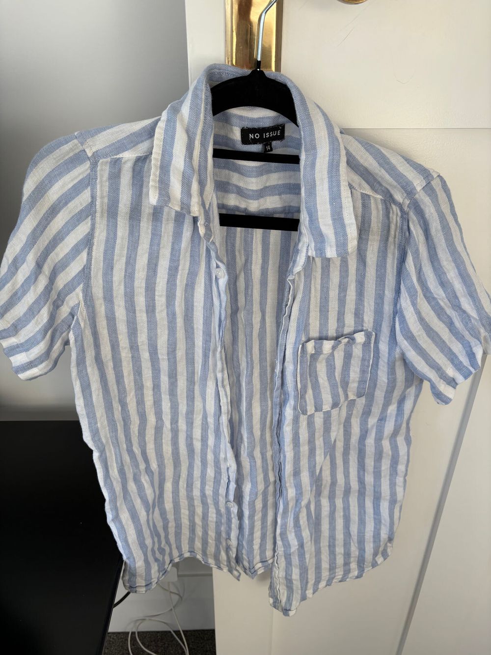 No Issue Blue White Stripe Top Size 14