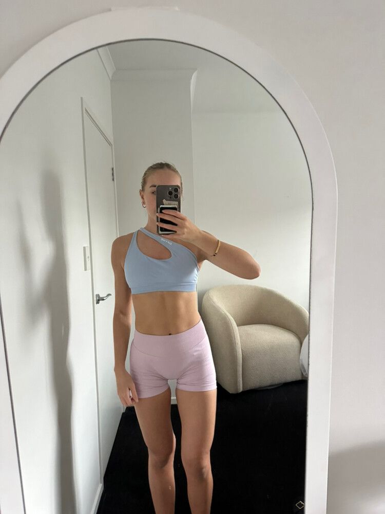 Impact asymmetrical sports bra ice blue