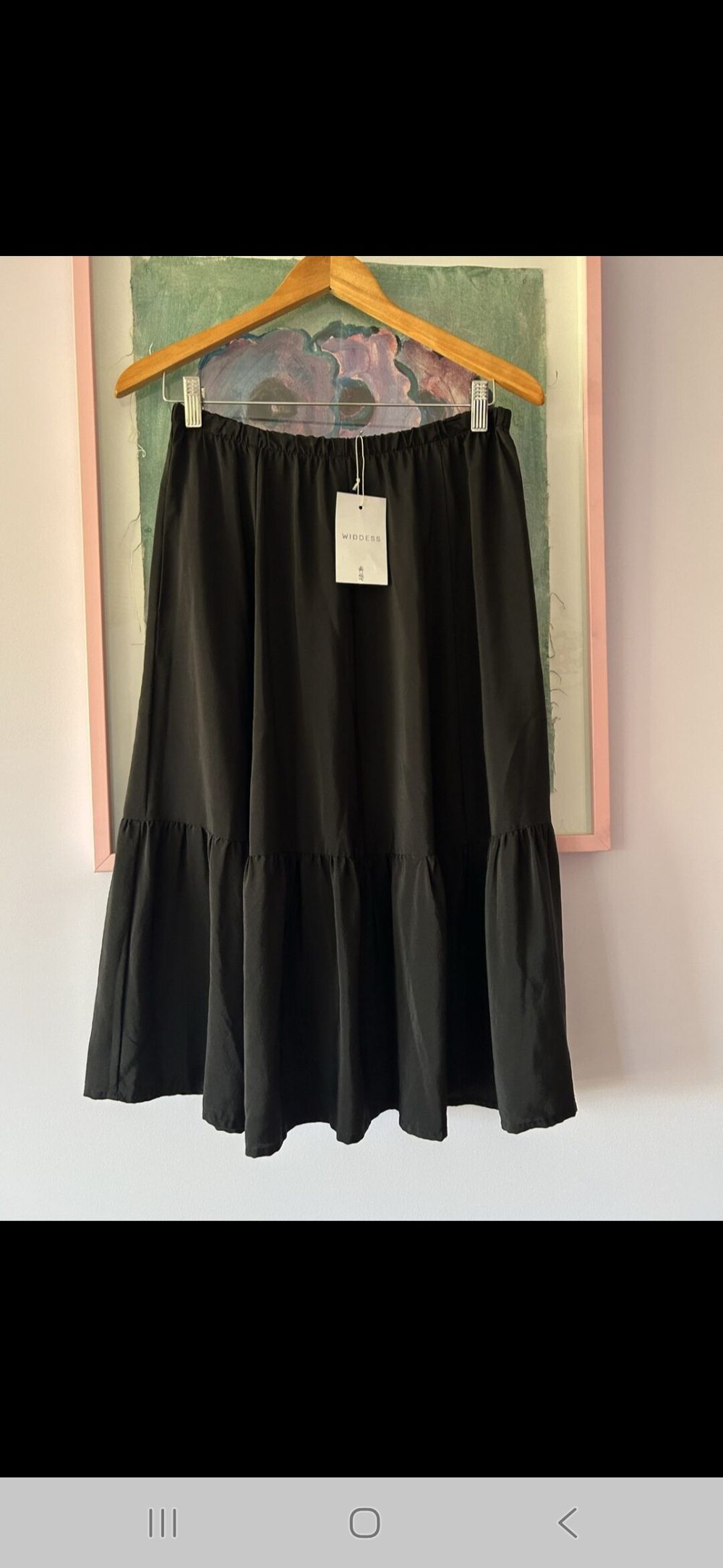 Widdess Black Silk Tiered Midi Skirt size 12 / 14 (elastic waist)