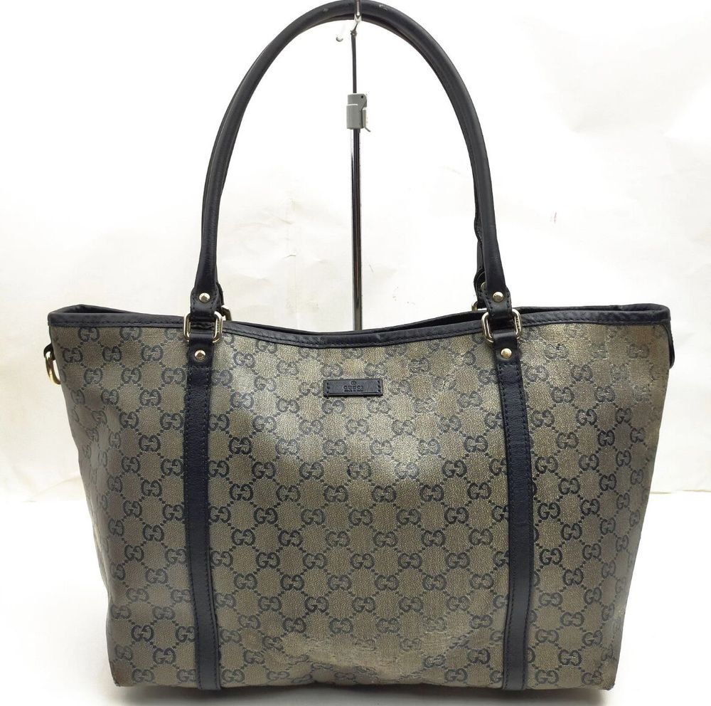 Authentic Gucc Hand Bag Black Coated Canvas