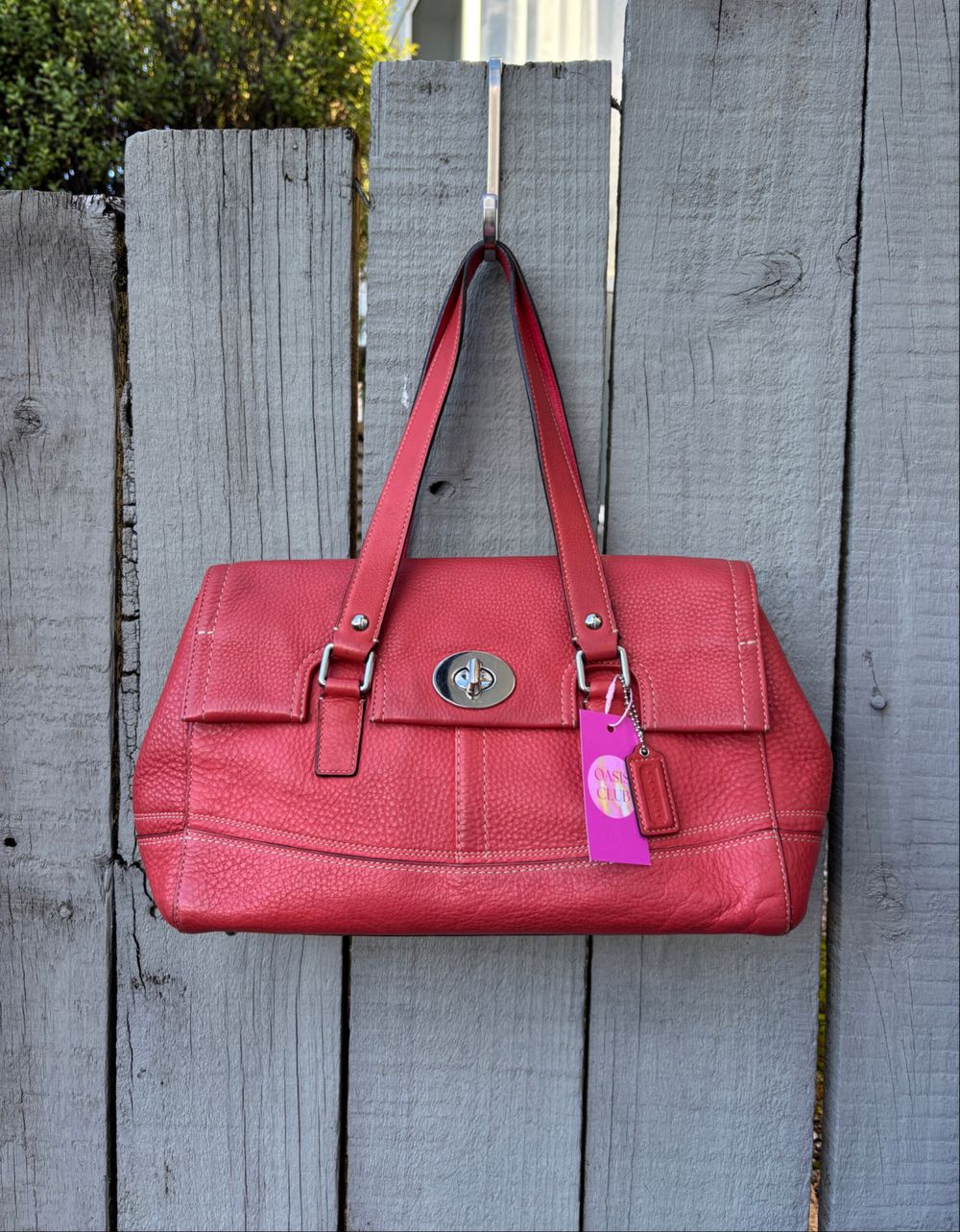 coral/orange coach satchel shoulder bag