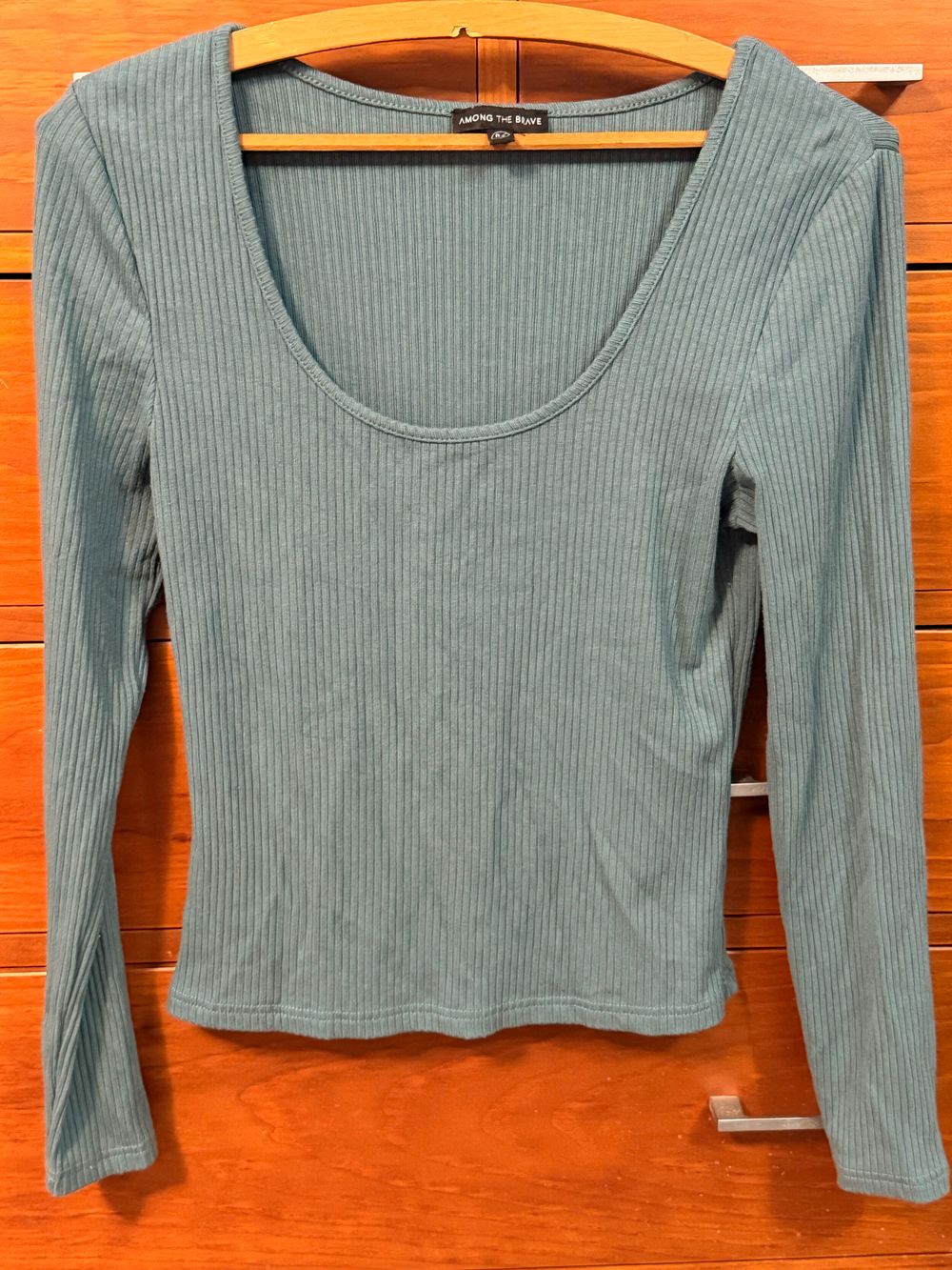 Among The Brave Blue Ribbed Long Sleeve Top