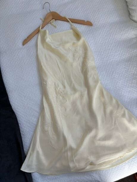 New Glassons Embroidered Satin Halter Butter Yellow Dress
