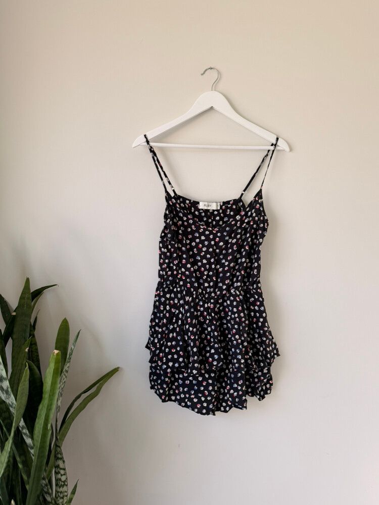 RUBY Black Floral Playsuit