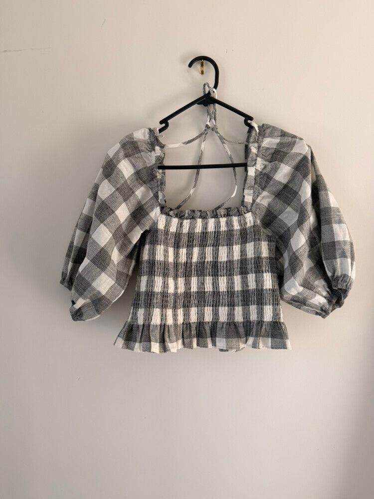 Among The Brave Grey Check Smocked crop Top