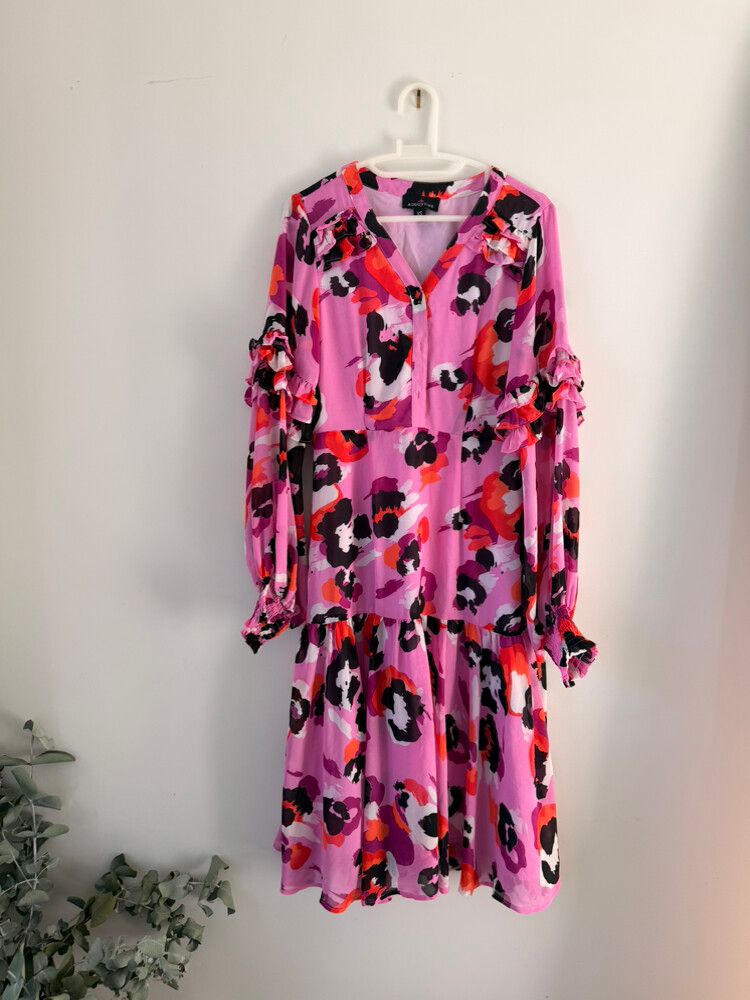 Augustine Pink Floral Ruffle midi Dress