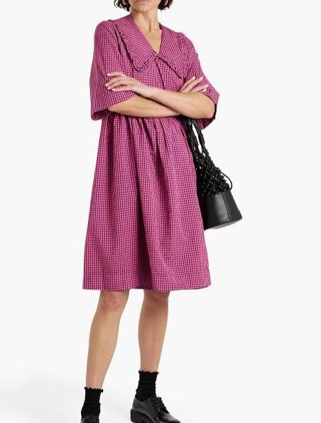 ganni wrap dress pink GANNI Pink Dress in Cotton