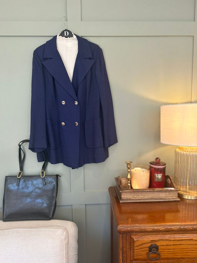 Vintage 1960s Dereta London Royal Navy Blue Double-Breasted Blazer Classic Tailored Jacket