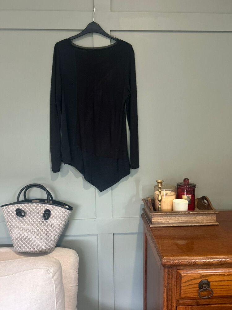 Vera Wang Black Long Sleeve Top with Sheer Detailing