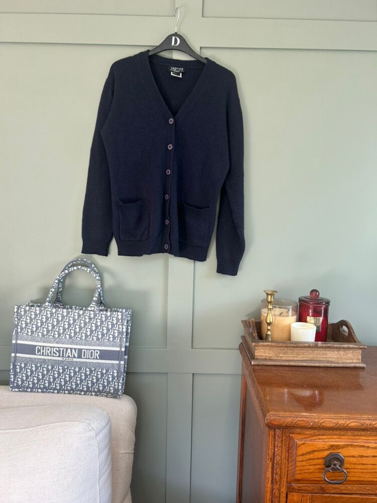 Capture 100% Lambswool Navy Blue Button Cardigan – Soft Warm Knit