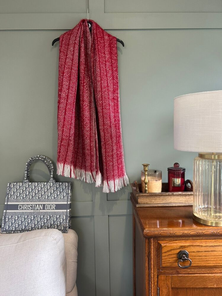 Chunky Red Knit Scarf | Cosy Winter Herringbone Wrap | Thick Cable Knit Scarf | Statement Cold Weather Accessory