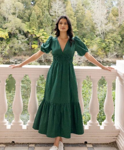green maxi dress australia Martina Maxi Dress in Green Watercolour Chiffon – St Frock main image 0