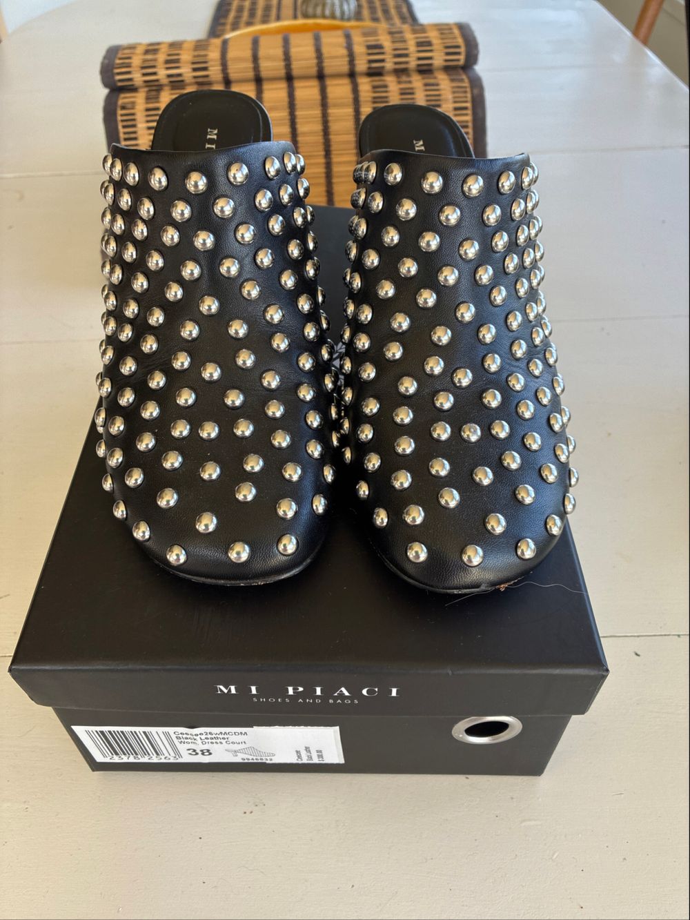 Mi Piaci Black Studded Leather Mules