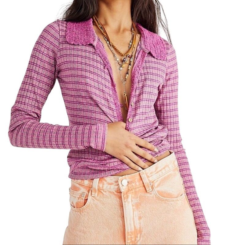 Free People Pink Plaid Top Size XS