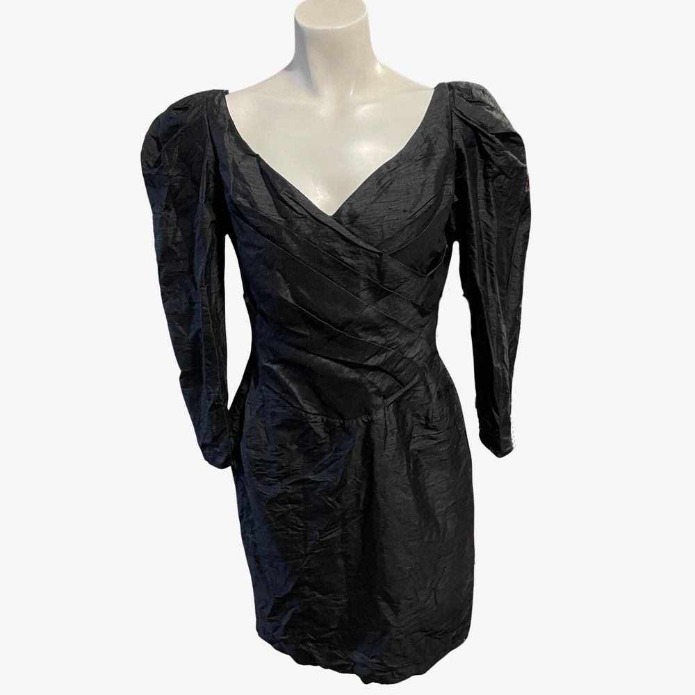 Thornton Hall Vintage NZ Designer Black Silk Dress Size 12