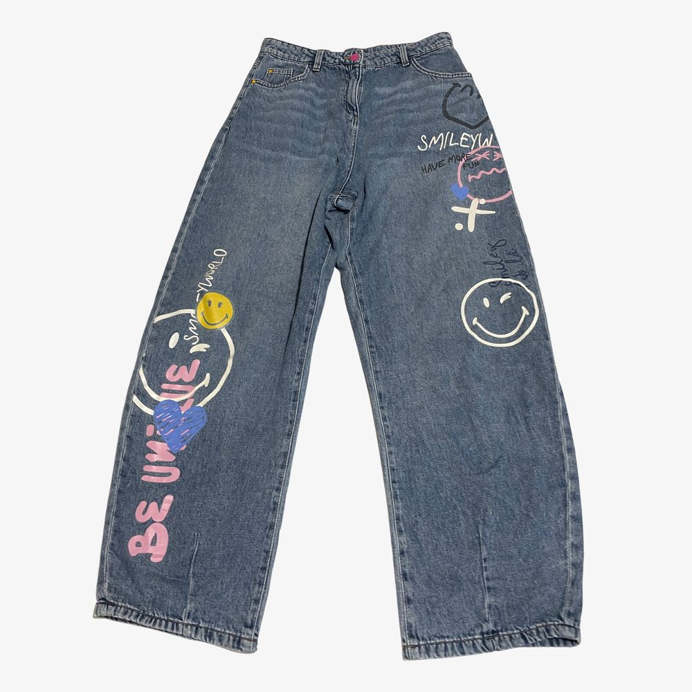 Next Smiley World Kids Graphic Barrel Jeans Size 16 Years