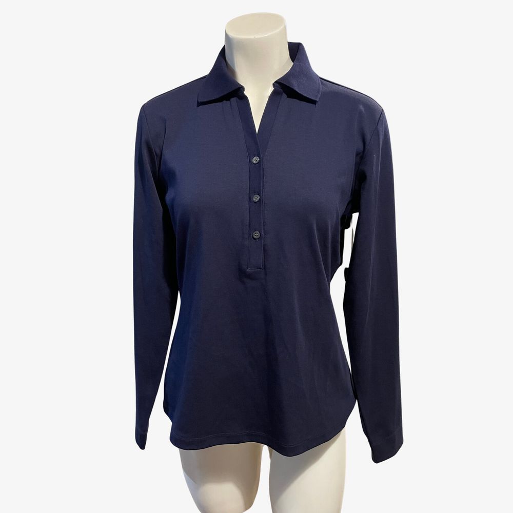 Trenery Navy Long Sleeve Polo Top Size M New With Tags