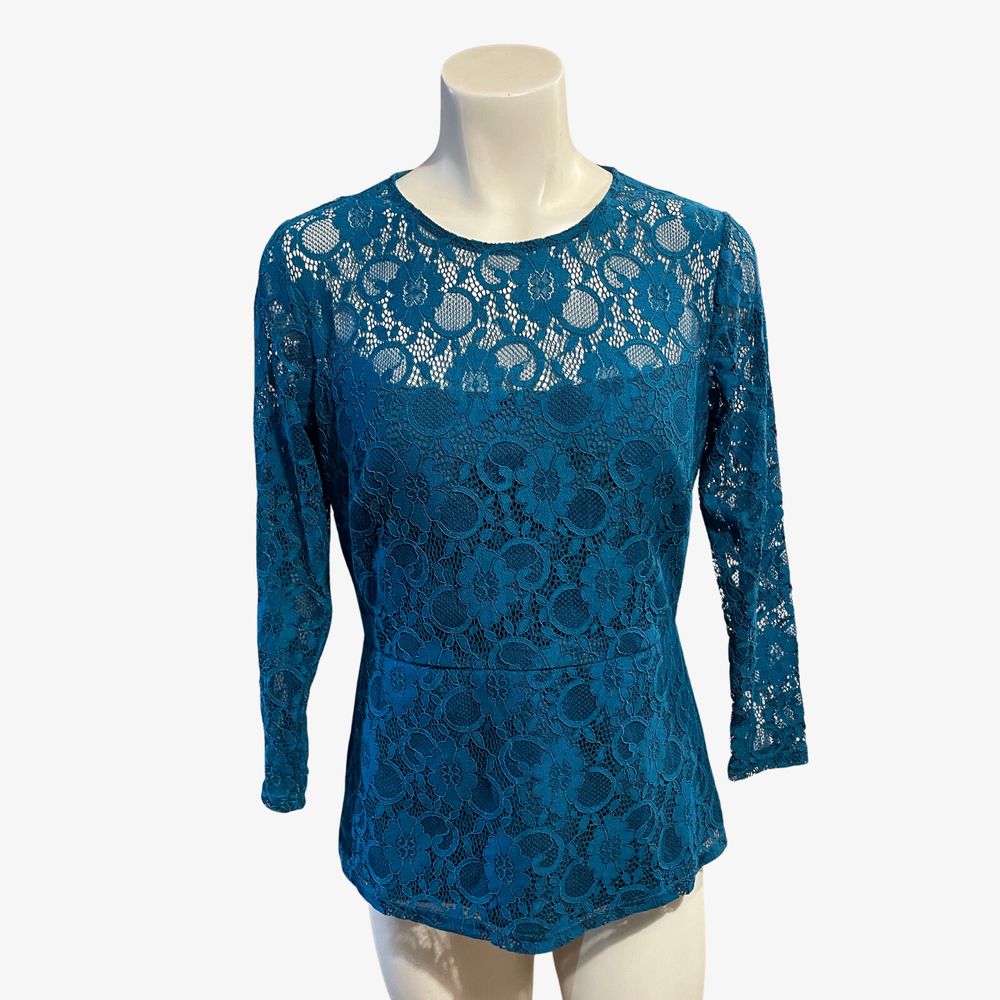 Storm Teal Floral Lace Long Sleeve Top Size 10