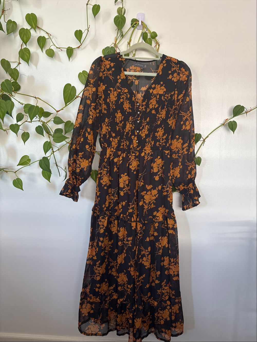 Mirrou Black Floral Midi Dress