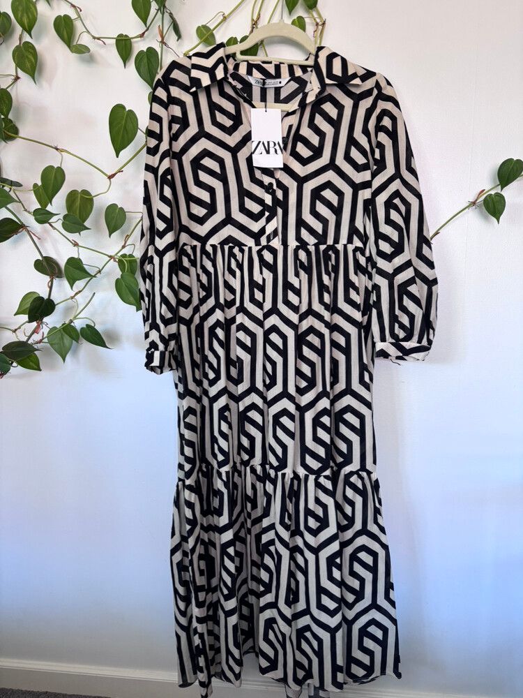 Zara Black & Beige Maxi Dress Size S