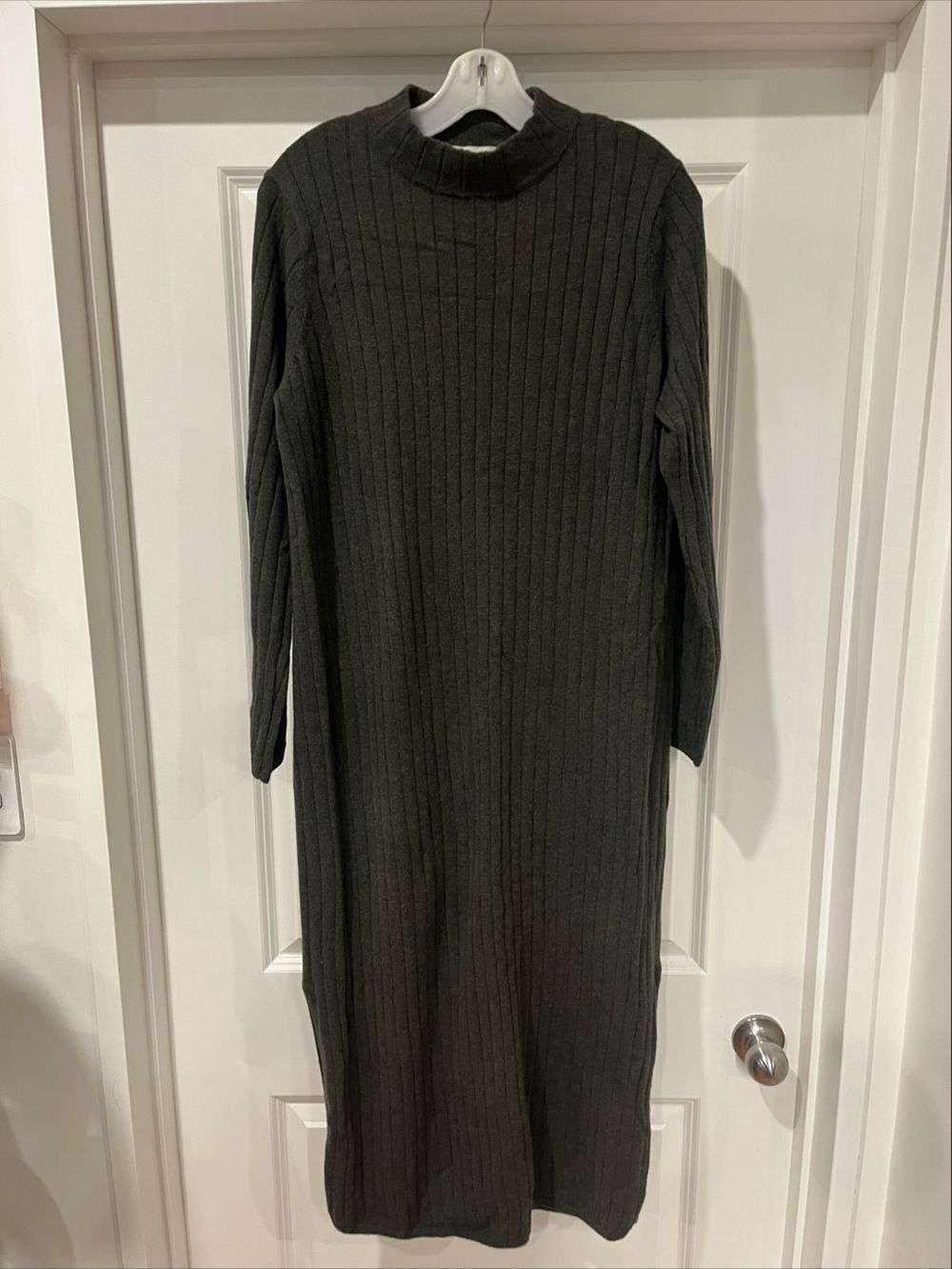 Max Wool Khaki Green Ribbed Dress