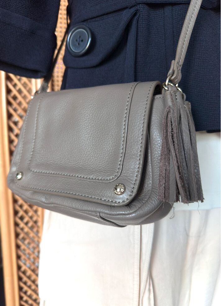 MARCS Leather Crossbody Or Shoulder Bag – Taupe with Tassel Detail