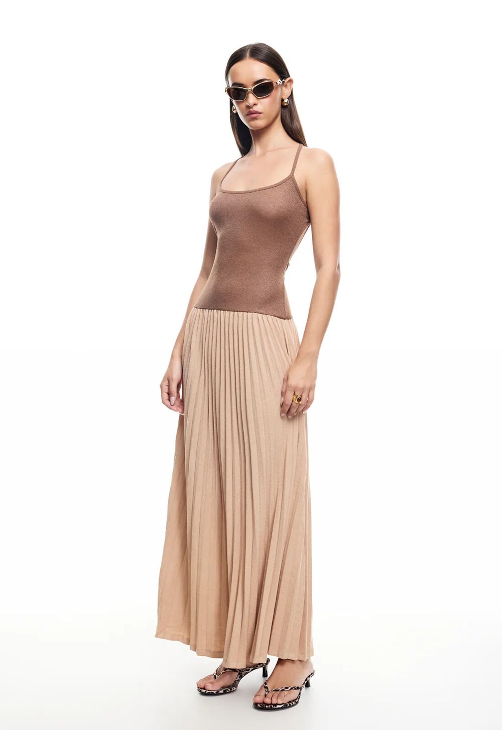 low back brown dress Sunflower Brown Mesh Maxi Dress