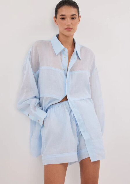 DISSH Light Blue Sheer Long Sleeve Shirt Size AU10