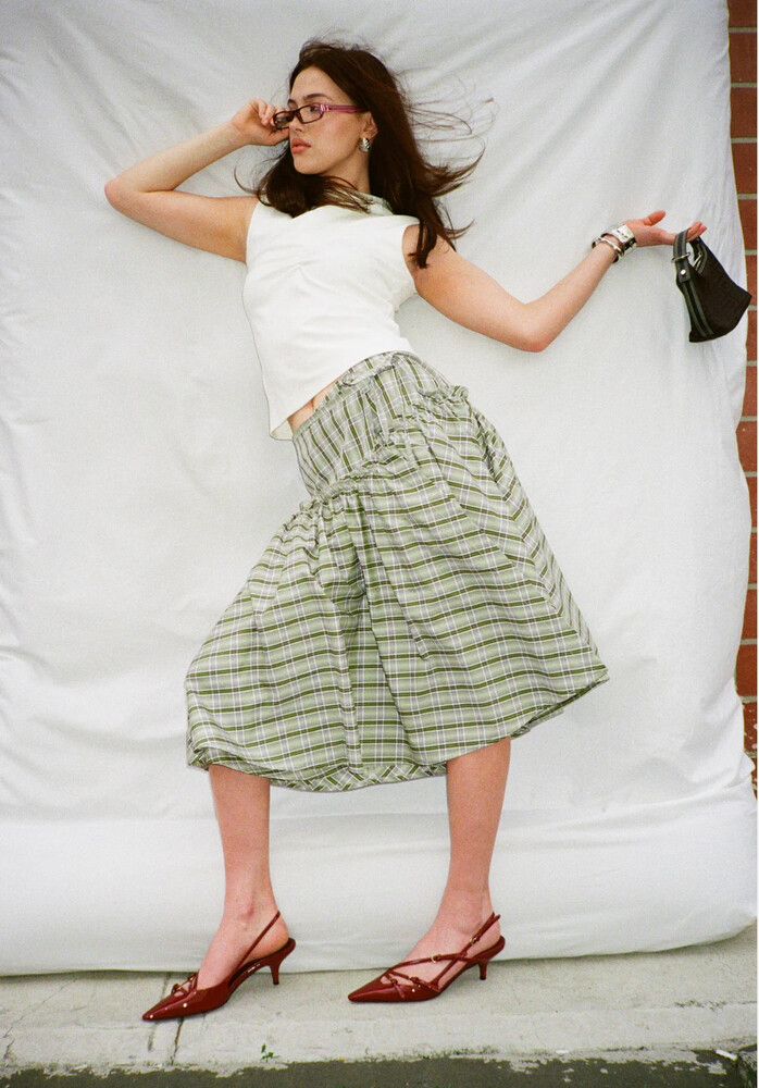 New! Mode Mischief Green Plaid Skirt