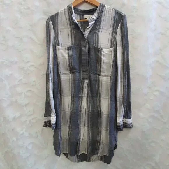 WITCHERY Wool blend Plaid Check Long Sleeve Pintuck Henley Shirt Dress