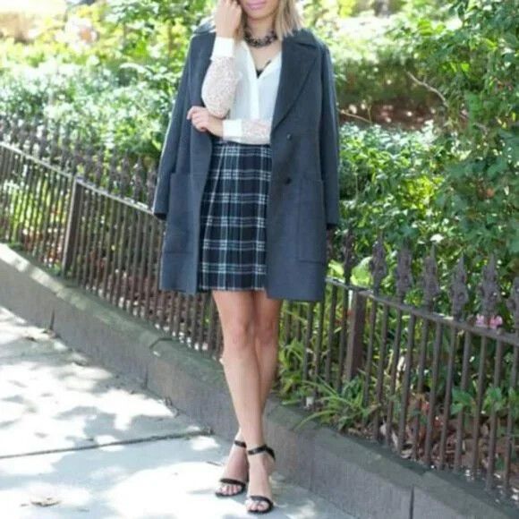 WITCHERY Black White Plaid Check Pleated Skirt