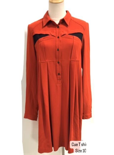 CUE Rust Office Collared Long Sleeve Shirt Dress