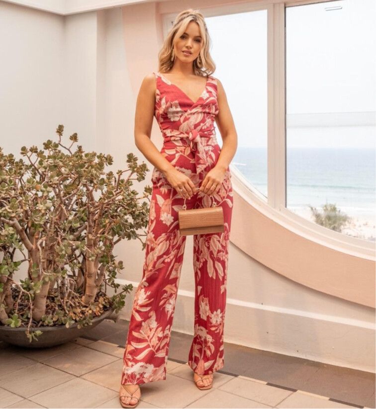 SHEIKE Whimsical Pink Tropical High Waisted Wide Leg Pants NWT
