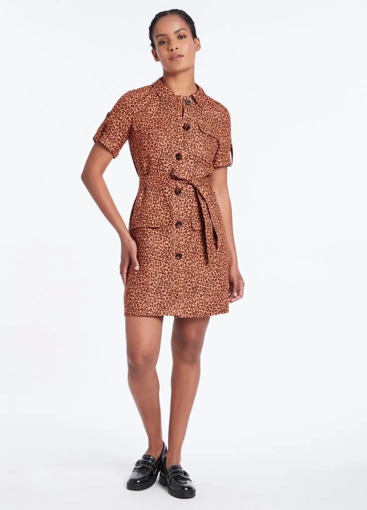 MARCS Animal Linen Print Button Down Utility Shirt Dress NWT RRP$250