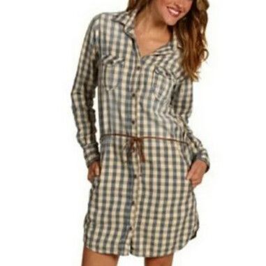 MAISON SCOTCH Gingham Plaid Check Long Sleeve Collared Shirt Dress NWT